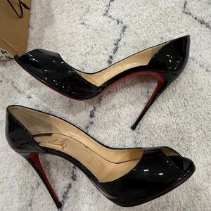 Christian Louboutin Glossy Black Peep-Toe Heels Demi You 100 mm